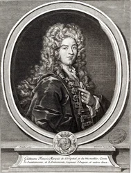 ギヨーム・ド・ロスピタールの肖像（1661-1704）、ジェラール・エデリンク（1640-1707）による彫刻（bw写真）